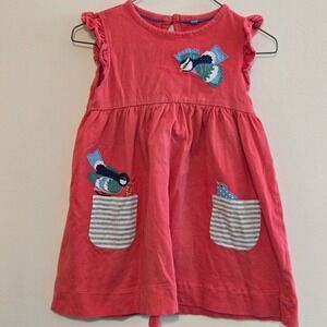 Mini Boden Coral Pink Bird Applique Ruffle Dress Girls 3-4yrs